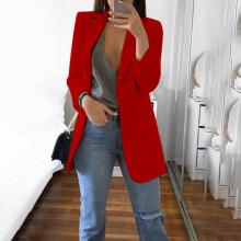 (Red, XL) Blazer Womens Slim Work Ol Jacket Ladies Long Sleeve Outwear Suit Coat Plus Size
