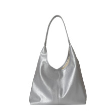 (Silver) Pu Leather Sophisticated Womens Tote Bag With Magnetic Closure And Stitching Elements