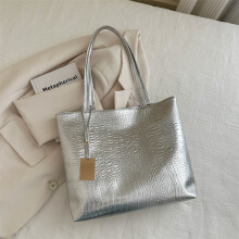 (Silver) Vintage Womens Spacious Tote Bag With Inner Mobile Pocket Lining And Polyester