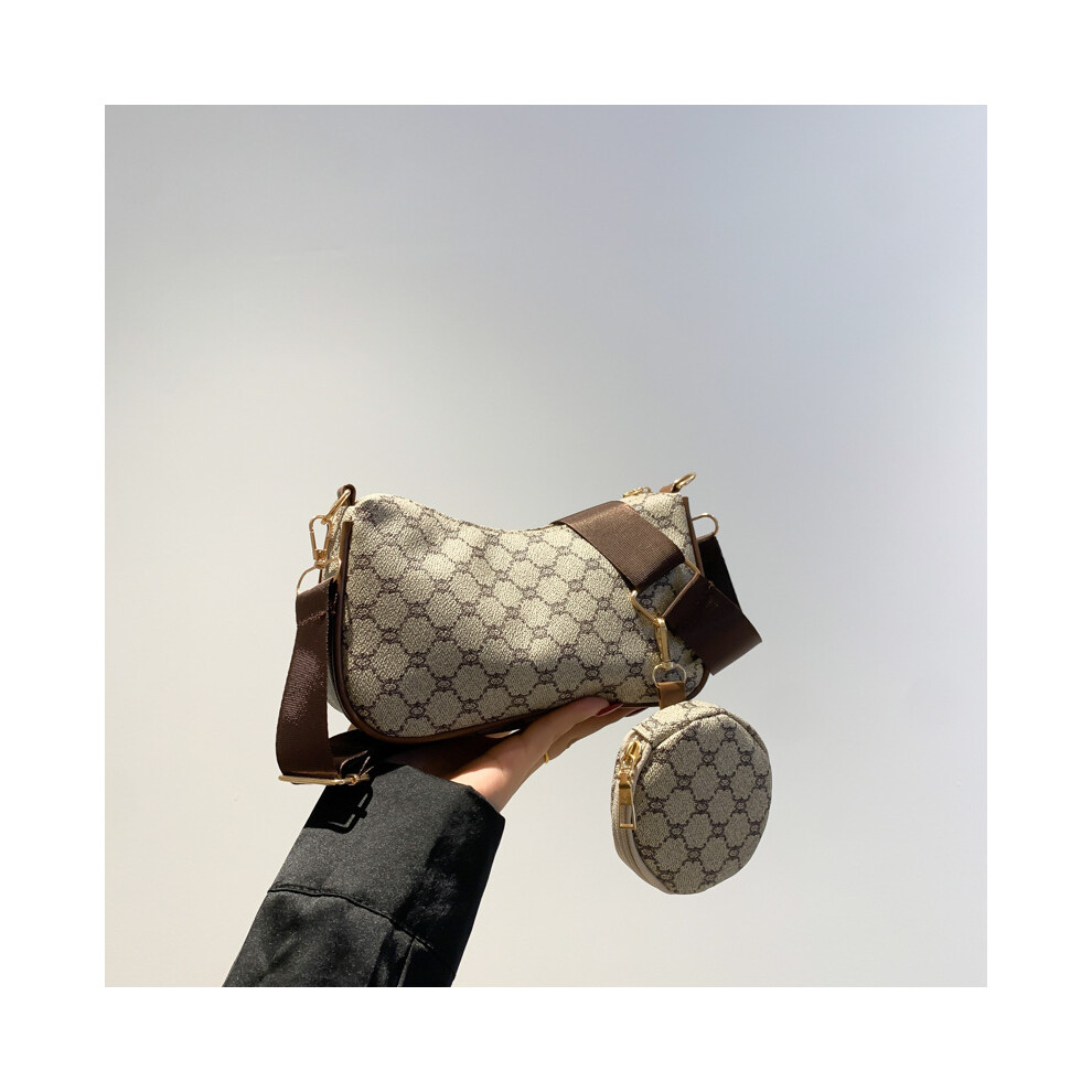 (Khaki) Style Elegant Street Womens Pu Crossbody Bag Trendy Plaid Pattern With Mobile Pocket