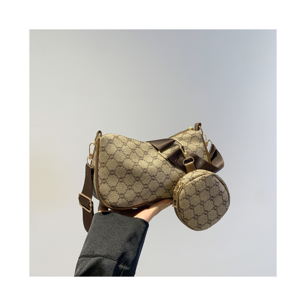 (Light Brown) Style Elegant Street Womens Pu Crossbody Bag Trendy Plaid Pattern With Mobile Pocket