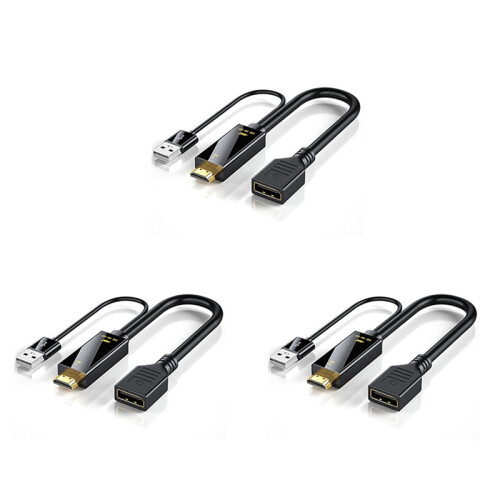 Ensemble de 3 câbles adaptateurs DisplayPort 4K@60Hz, mâle/femelle, alimentation USB