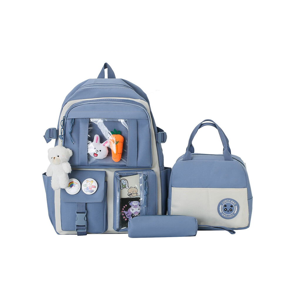 (Blue) And Chic Practical Nylon Backpack Set For Students In Black Pink And Light Blue Choices-image-OPC-PGG6F9P-NEW