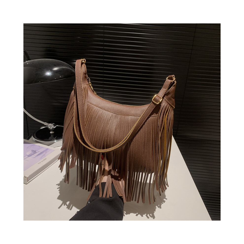 New Unisex (Coffee) Retro Tassel Stylish Crossbody Bag For Women Spring Faux Suede Shoulder Bag Brown