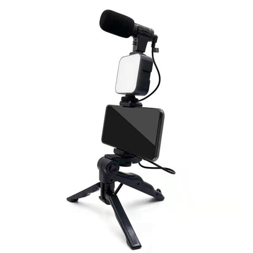 Mobile Phone Tripod Kit with Microphone LED Fill Vlog Video B