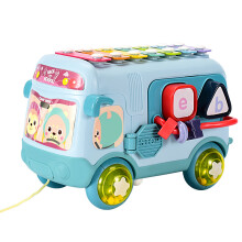 (Blue) Baby 18 Toys Months Baby Musical Learning Bus Toys Xylophone Shape Includes