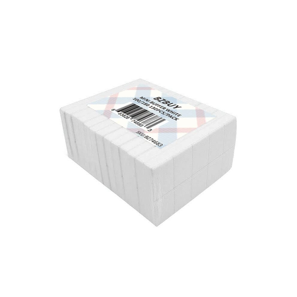 Bzbuy White Nail Mini Buffer Block File 100/180 Grit 2 Sided 130 Count
