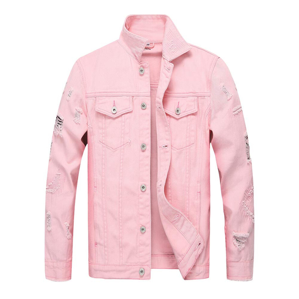 Veste en jean LZLER pour homme, veste en jean slim classique d   chir   e avec trous