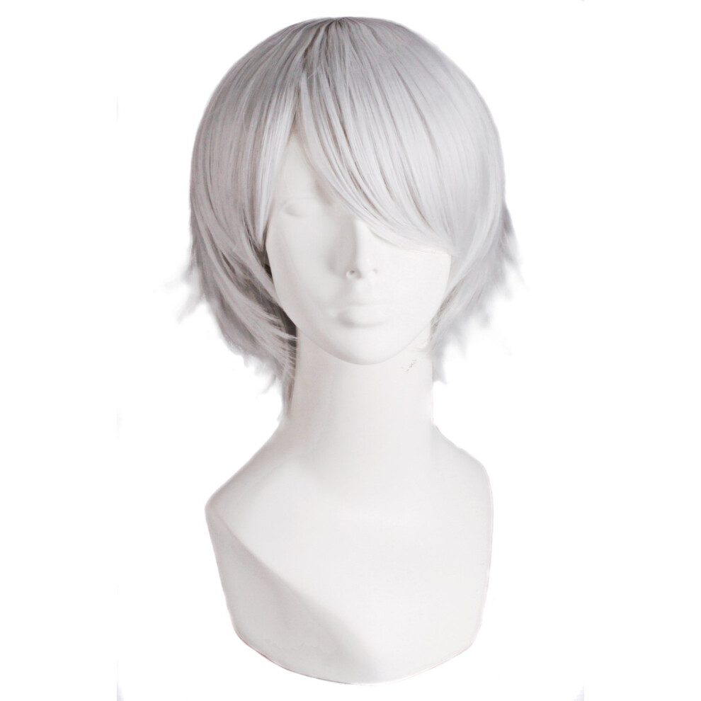 Mapofbeauty Unisex Silver,Grey Men's Short Straight Wig Cosplay Costume Wig (Silver Grey)