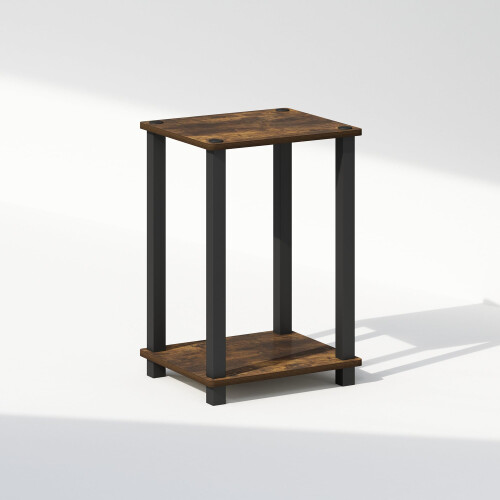 Furinno Simplistic Compact Bedside Table Nightstand Amber Pine/Black 2