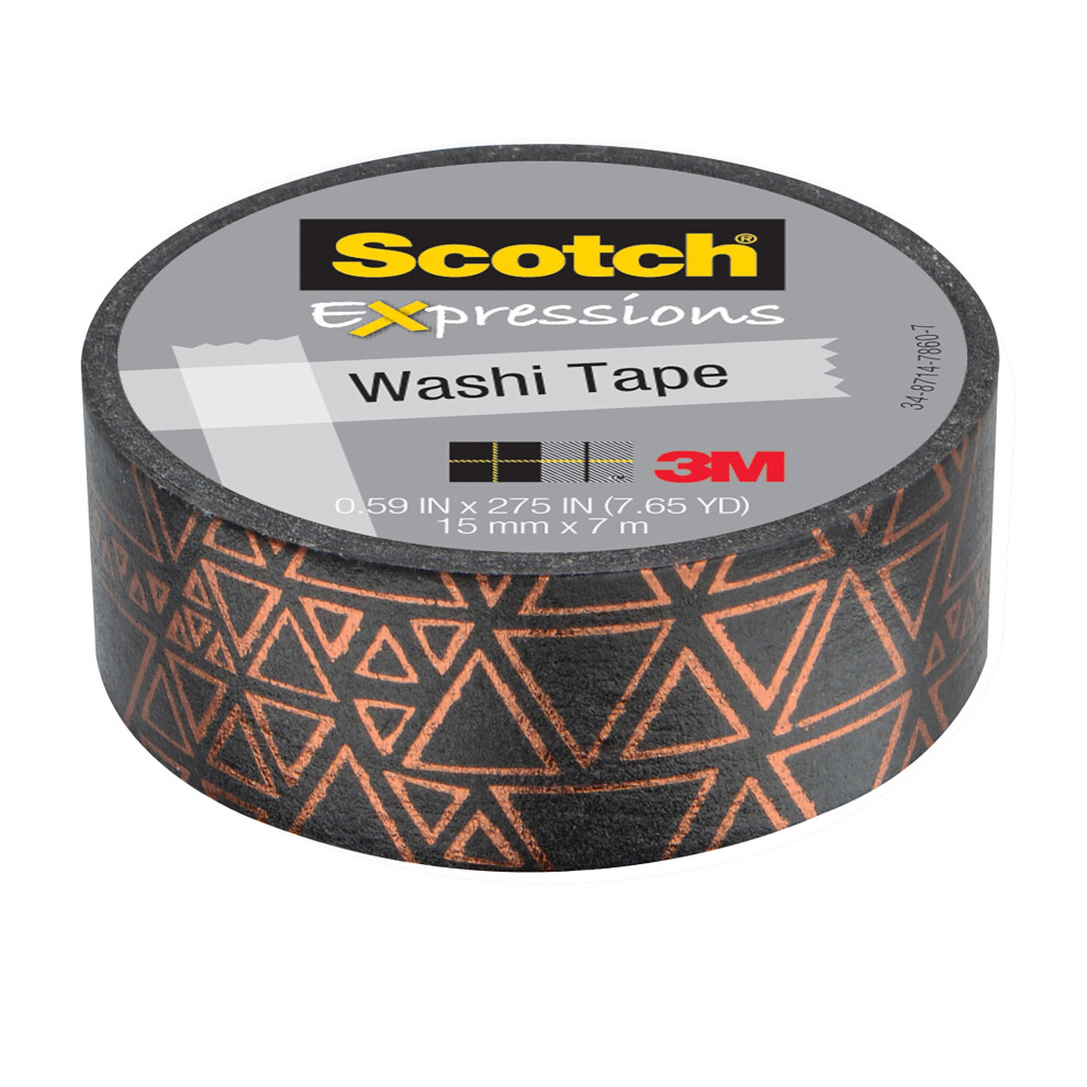 3M Expressions Washi Tape  .59"""" x 275""""  Black & Copper Foil Triangles