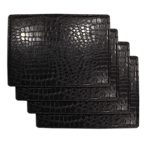 Kunstleder Tischsets für Esstisch - 4er Set (Schwarz (Krokodil))