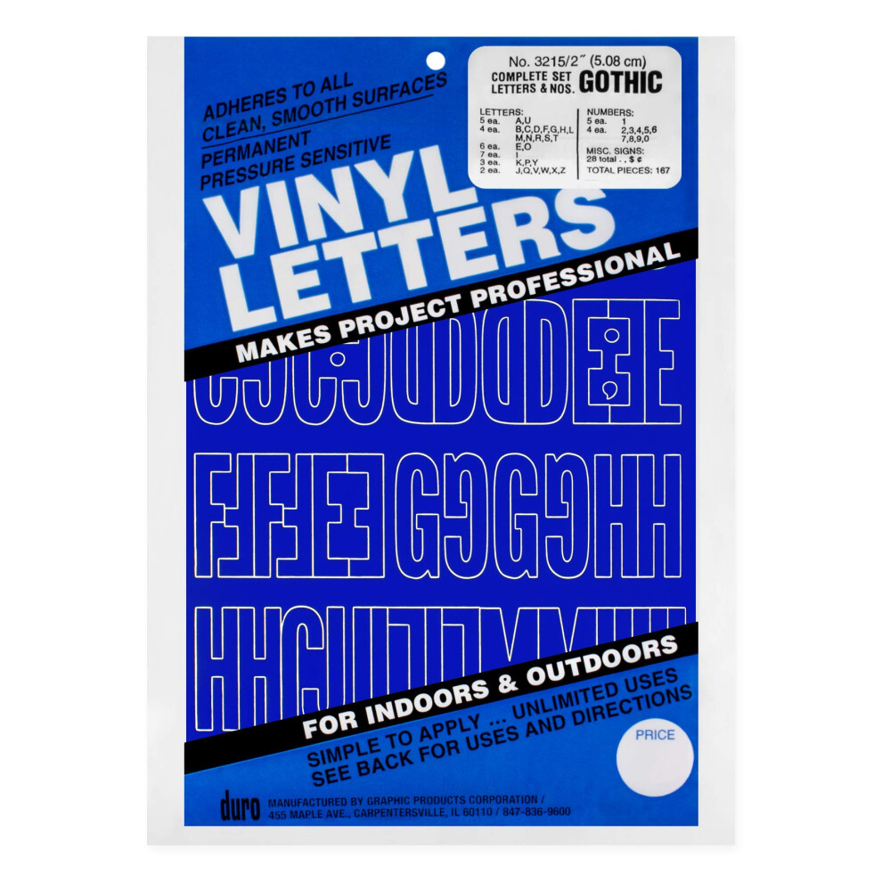Graphic Products Duro 2-inch Gothic Vinyl Letters and Numbers Set  Blue