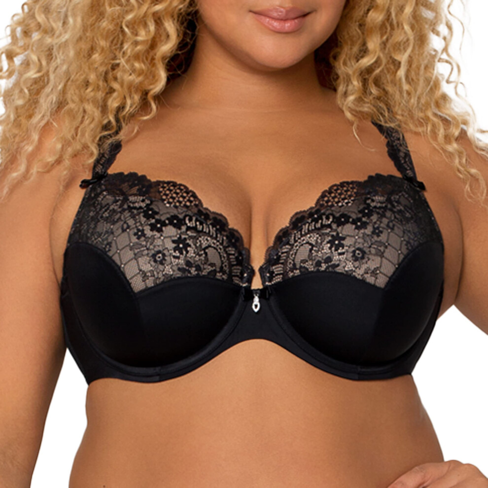 Curvy Couture Women's Tulip Sexy Lace Plus Size Push Up Bra  Black  42DD
