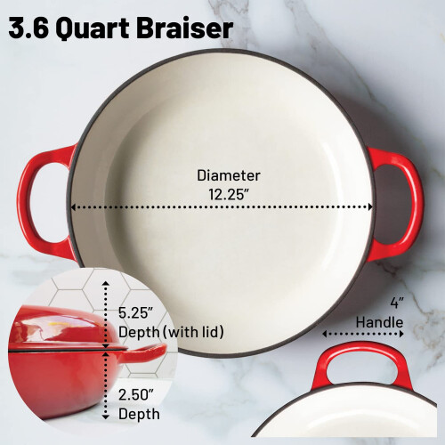 Backcountry Iron Enameled 3.5 Quart Cast Iron Braiser met Deksel 1