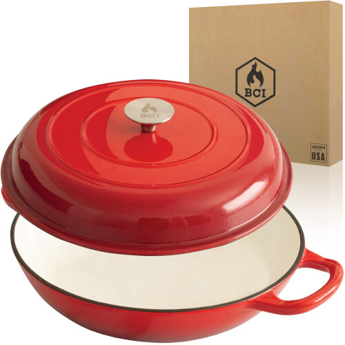 Backcountry Iron Enameled 3.5 Quart Cast Iron Braiser met Deksel