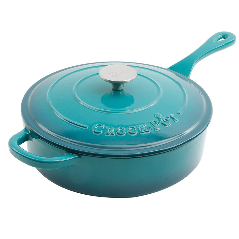 Photos - Bakeware Crock-Pot Crock Pot Artisan 3.5 Quart Enameled Cast Iron Deep Saut? Pan Teal Ombre 985100778M