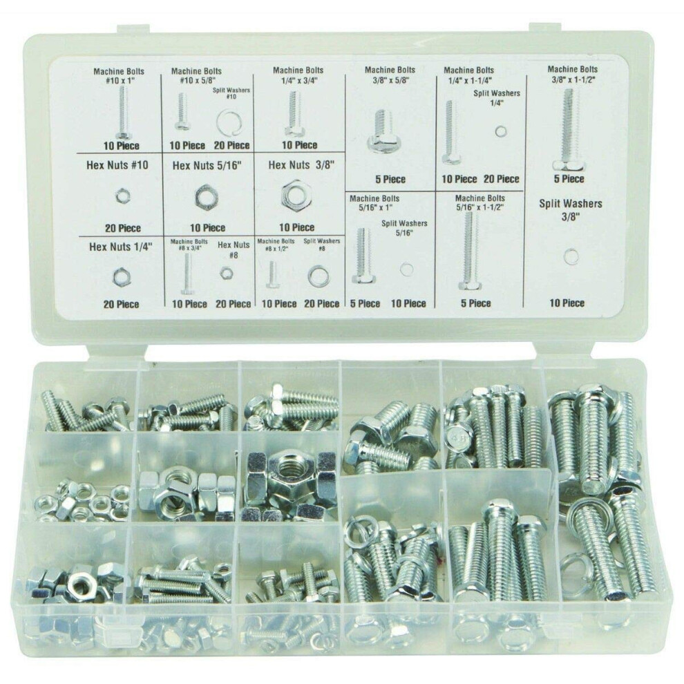 240 Pc Piece Sae Standard Size Nut And Bolt Screw Assortment Hardware Kit 659153061491