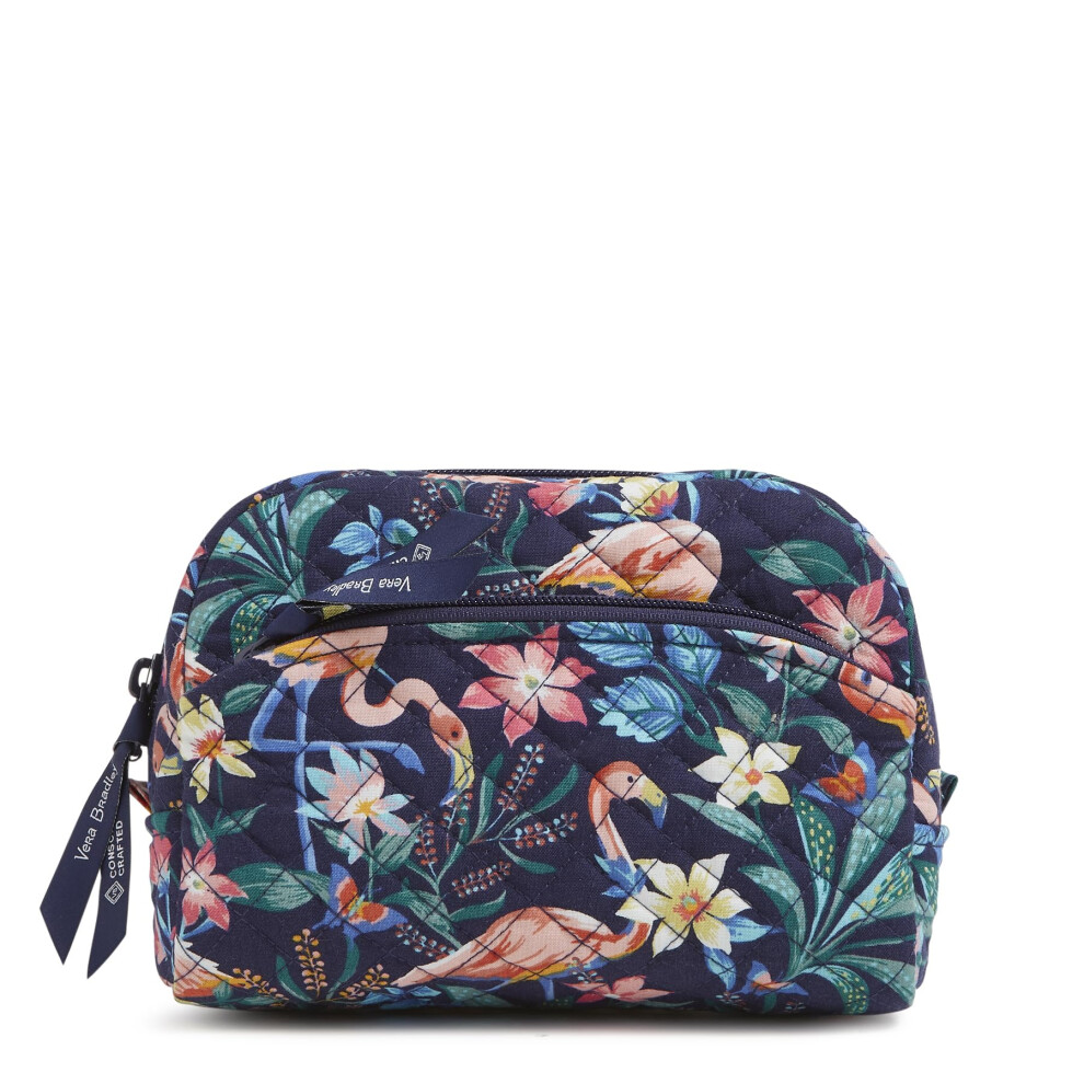 Vera Bradley Cotton Medium Cosmetic Makeup Organizer Bag Flamingo Garden