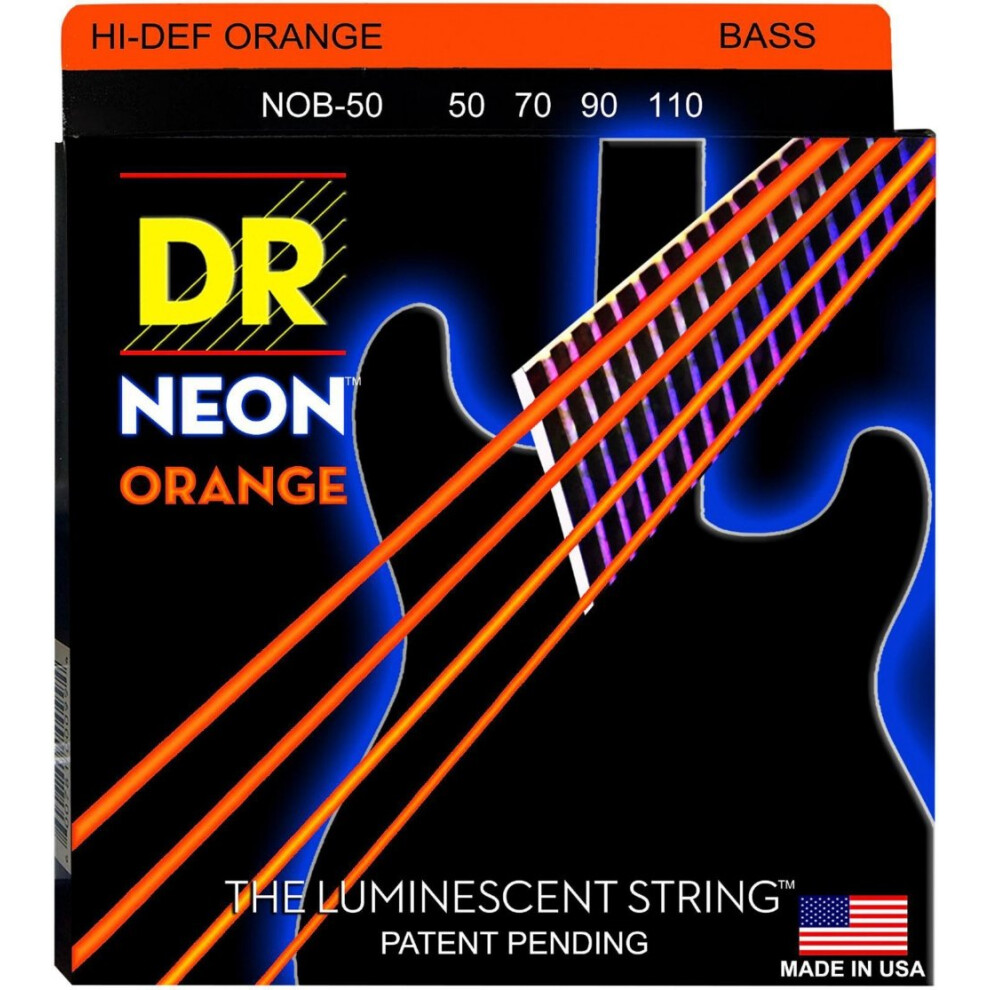 DR Strings Hi-Def NEON Orange Coated 4-String Bass Strings Heavy (50-110)