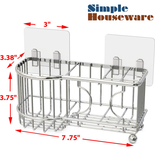 Simple Houseware 6 Slots Toothbrush Holder Adhesive Wall Organizer Chrome 2