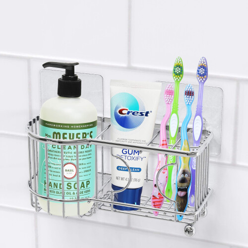 Simple Houseware 6 Slots Toothbrush Holder Adhesive Wall Organizer Chrome
