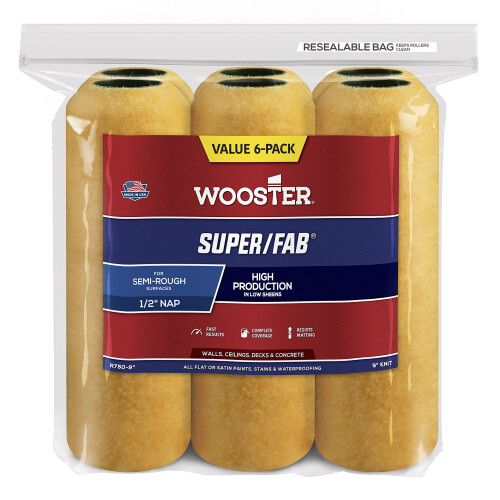 Wooster Brush R750-9 Super/Fab Roller Cover 1/2 polegada Nap 6-Pack 9 polegadas