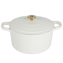 Crock Pot Artisan 5 -liter rund hollandsk ovn - Matte linned hvid m/guldknap