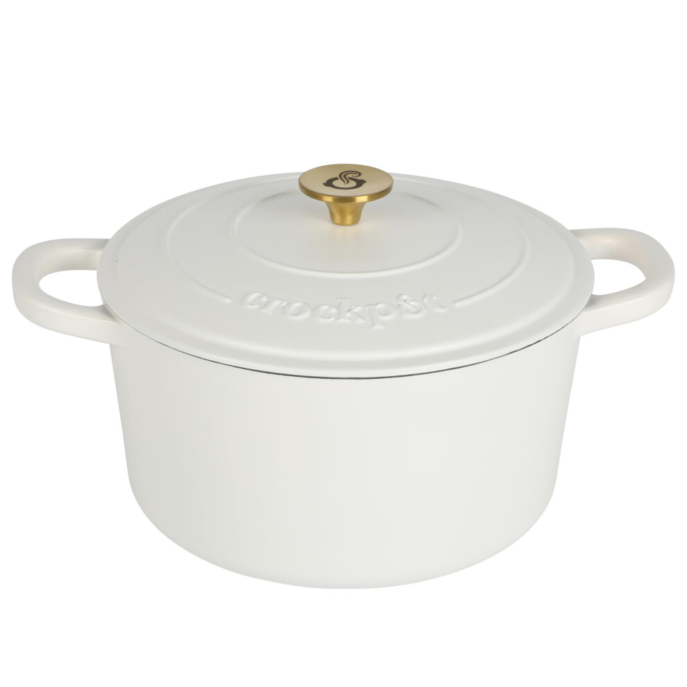 Cocotte ronde Crock Pot Artisan de 5 litres - Blanc lin mat avec bouton dor