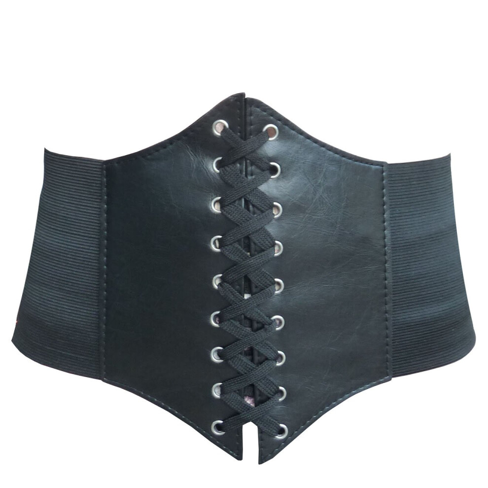 HOEREV Elastic Wide Band Elastic Tied Waspie Corset Waist Belt Small Black