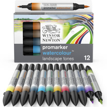 Sada akvarelov ch fixiek Winsor & Newton ProMarker, 12 kusov, s mot vom krajiny