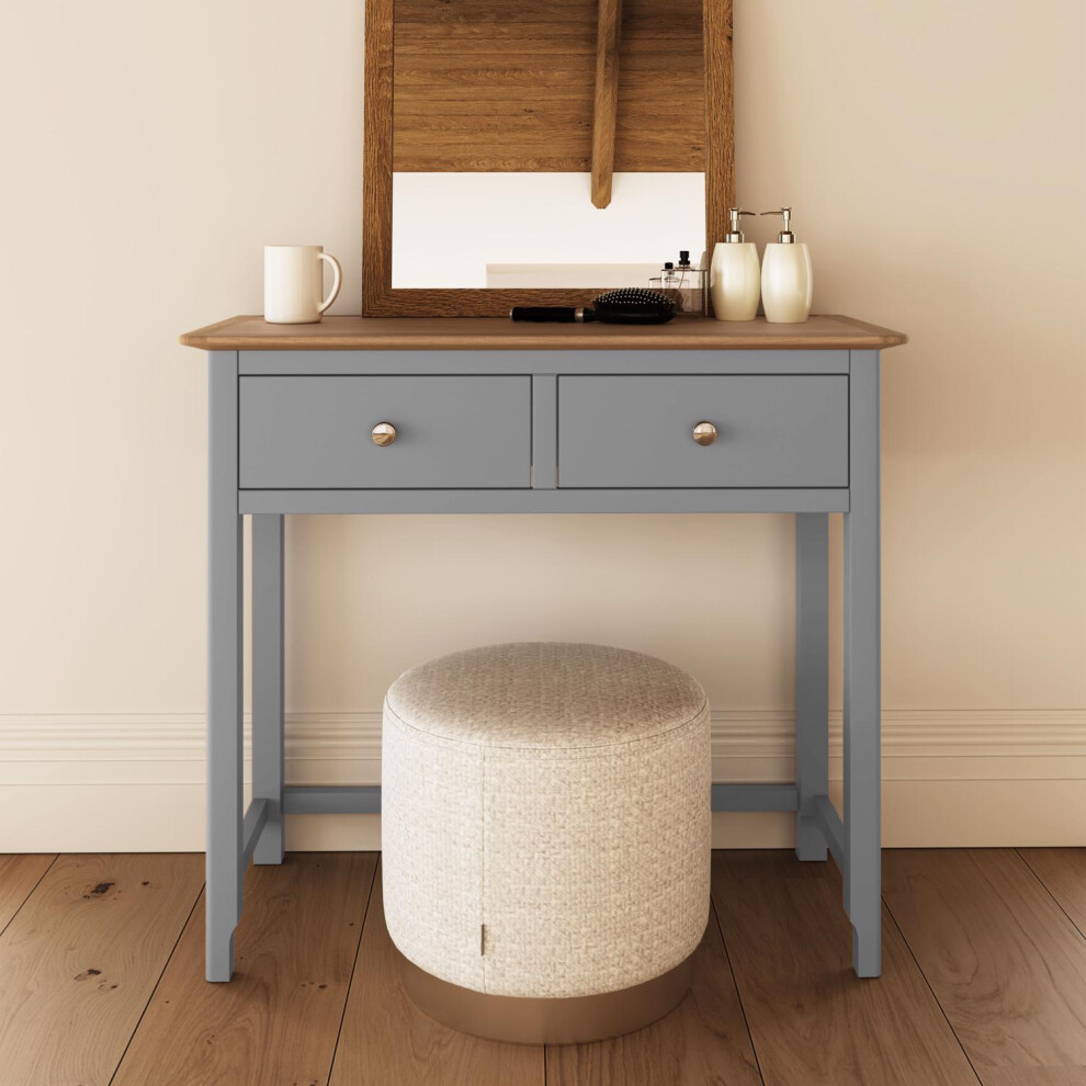 2 Drawer Dressing Table Dove Grey Modern Bedroom Furniture Oak Top