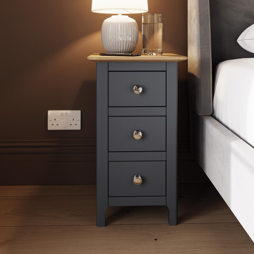 3 Drawer Oak Bedside Table Graphite Blue Nightstand Bedroom Furniture Natural
