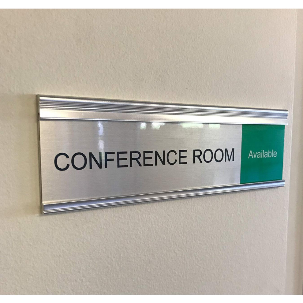 Porte-nom coulissant moderne en aluminium satin    pour salle de conf   rence 8"""" x 2""""