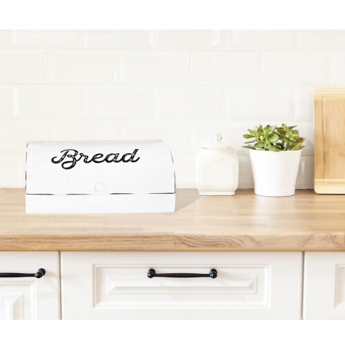 AuldHome White Bread Box; Farmhouse Vintage Enamelware Countertop Bread Bin 2