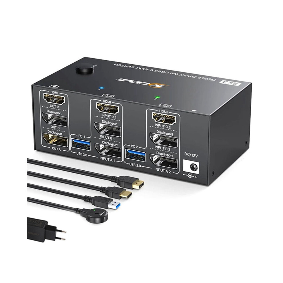 Kvm Switch 2 Displayport + Compatible- Soporta 8K30Hz/4K144Hz/Emulador Edid/Switch USB3.0 Enchufe Ue-image