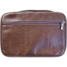 Brown Zipper Pocket Leather Distressed Bible Cover Case with Handle  X-Large