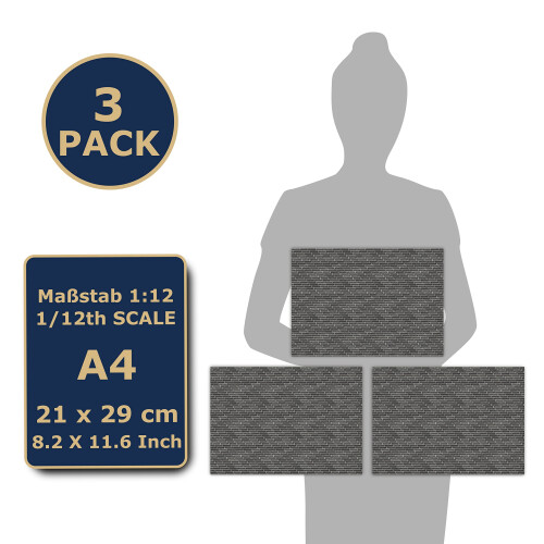 3 Sheets Self-Adhesive Wall Cladding for Dollhouse 1:12 Scale (Black Bricks) 1