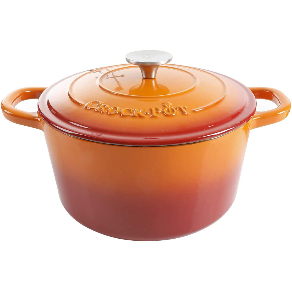 Crock-Pot Artisan Round Enameled Cast Iron Dutch Oven  5-Quart  Sunset Orange