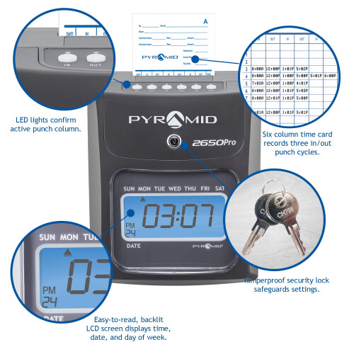 Pyramid Technologies 2650 Pro Auto Aligning Time Clock  LCD Display  Charcoal 2