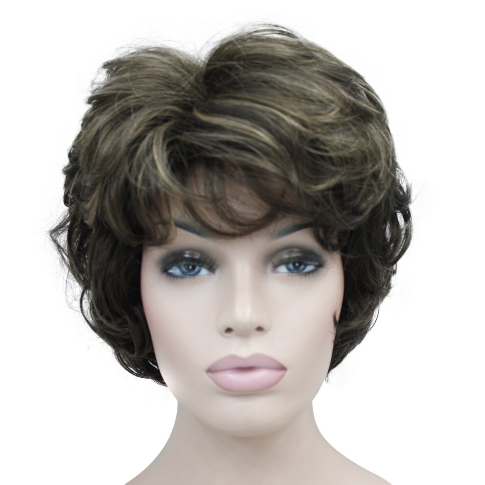Lydell Unisex Women's Short Curly Wavy Wig Synthetic Hair Full Wig 6 Inches (8Tt124)