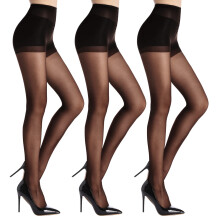HA WA Zwarte panty's voor dames 3 paar transparante panty's met corrigerende top panty's