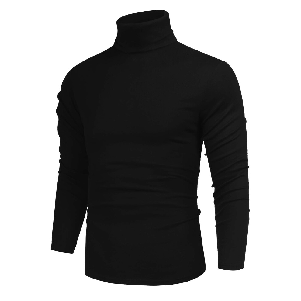 Pull l  ger    col roul   et manches longues pour homme, coupe slim, noir, taille L
