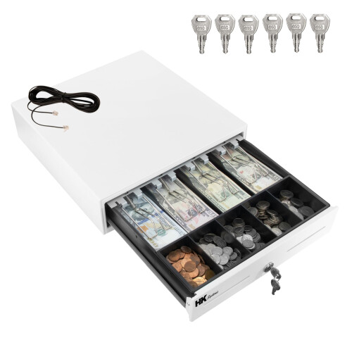 HK SYSTEMS Gaveta de dinheiro de interface POS resistente branca de 13 polegadas com 4Bill/5Coin