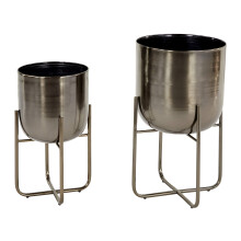 Deco 79 Vaso Redondo de Metal com Suporte Removível, Conjunto de 2 16", 13"H, Preto