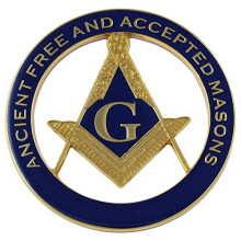 Emblema Masonic Auto AF&AM Square & Compass - [Dourado & Azul][3'' Diâmetro]