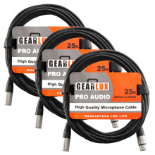 Gearlux XLR-mikrofonikaapeli, t ysin balansoitu uros-naaras, 25 jalkaa - 3 kpl