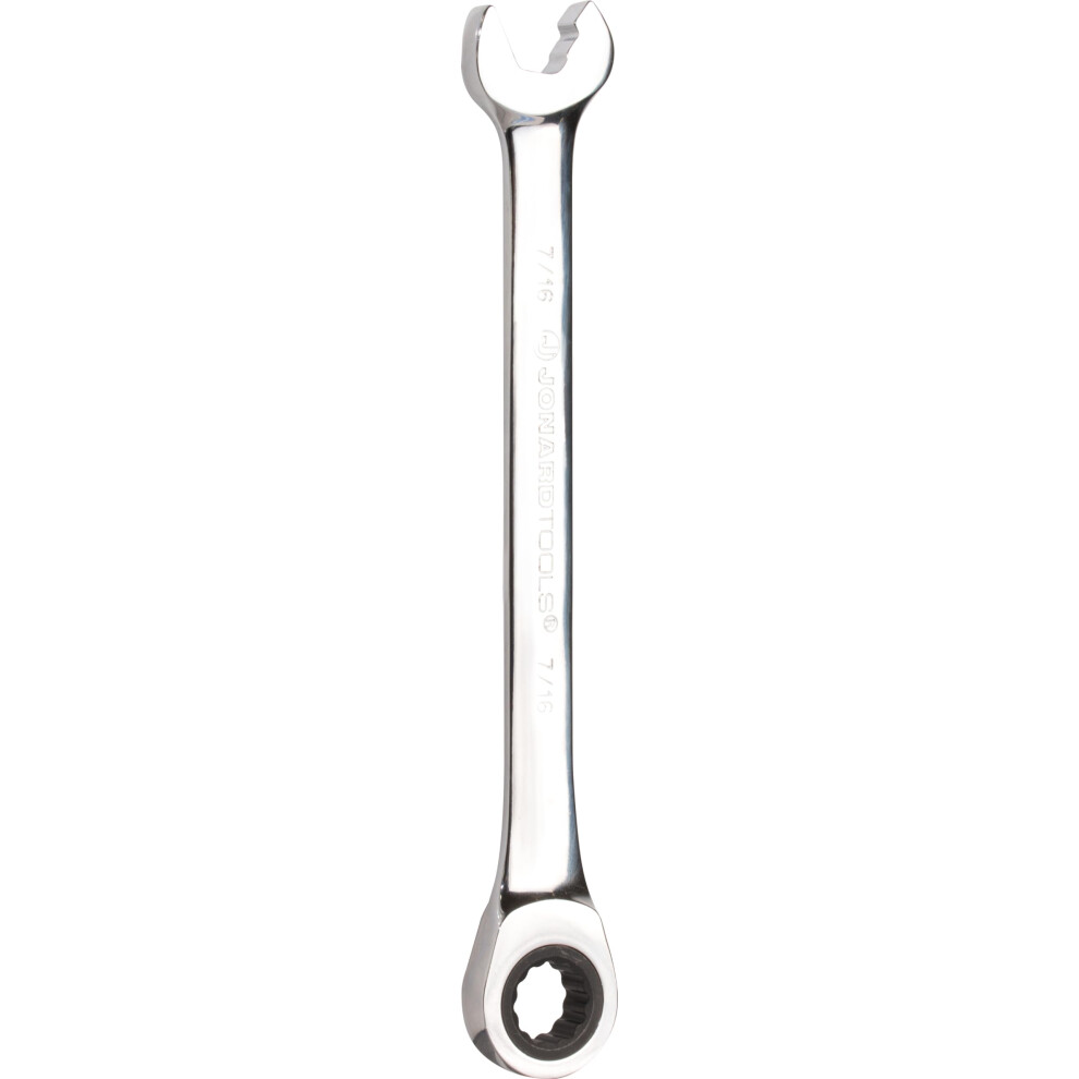 Jonard ASW-R716 Chrome Vanadium Steel Ratcheting Speed Wrench, Gloss Finish, 7/16" Opening Size, 6-1/2" Long