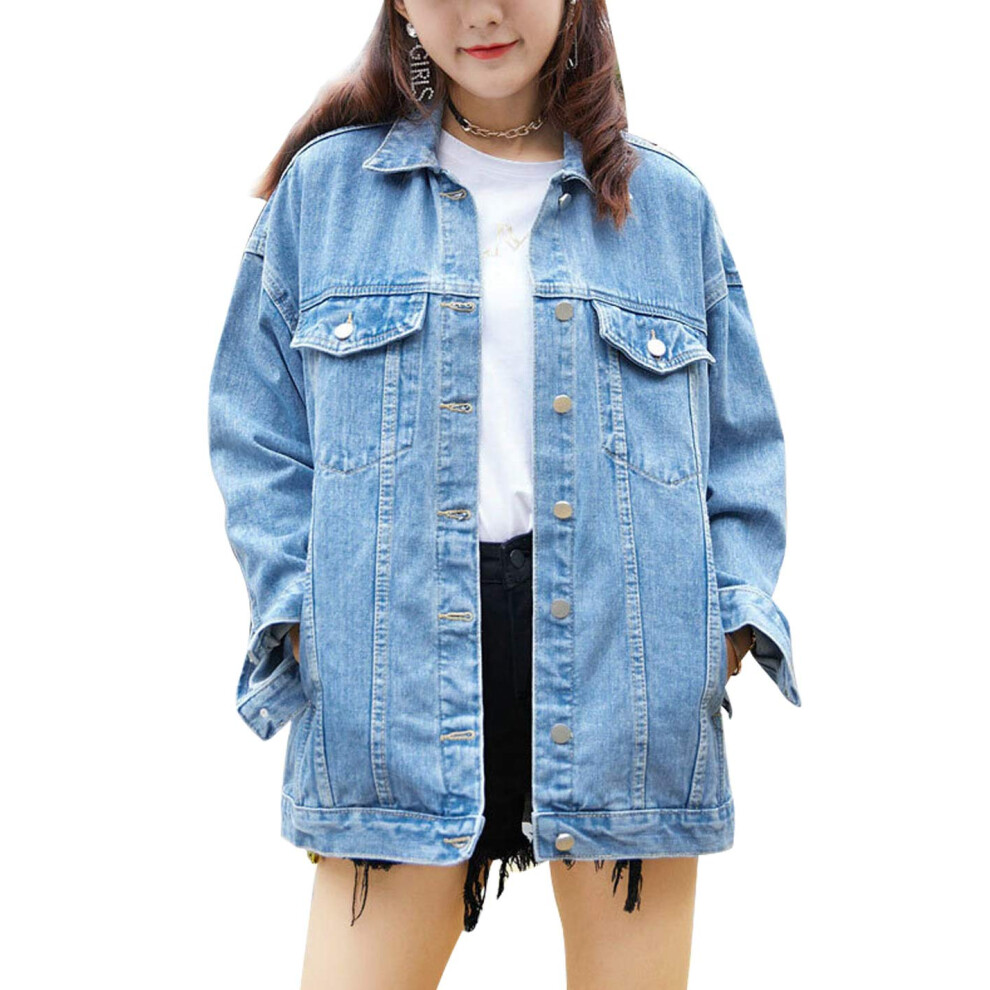 Veste en jean mi-longue oversize pour femme Omoone (0199-Denim Blue-L)