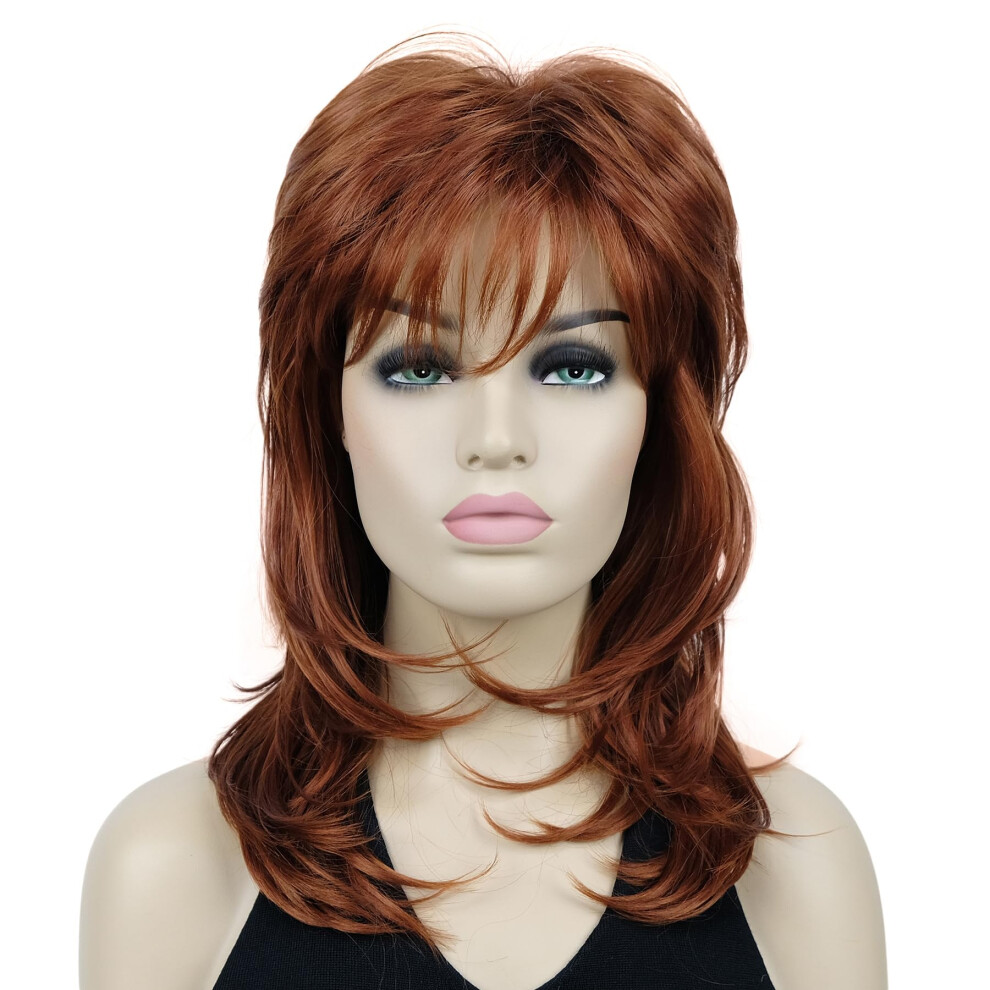 Lydell Unisex Red Long Soft Shaggy Laye Classic Cap Full Synthetic Wigs (130 Copper )